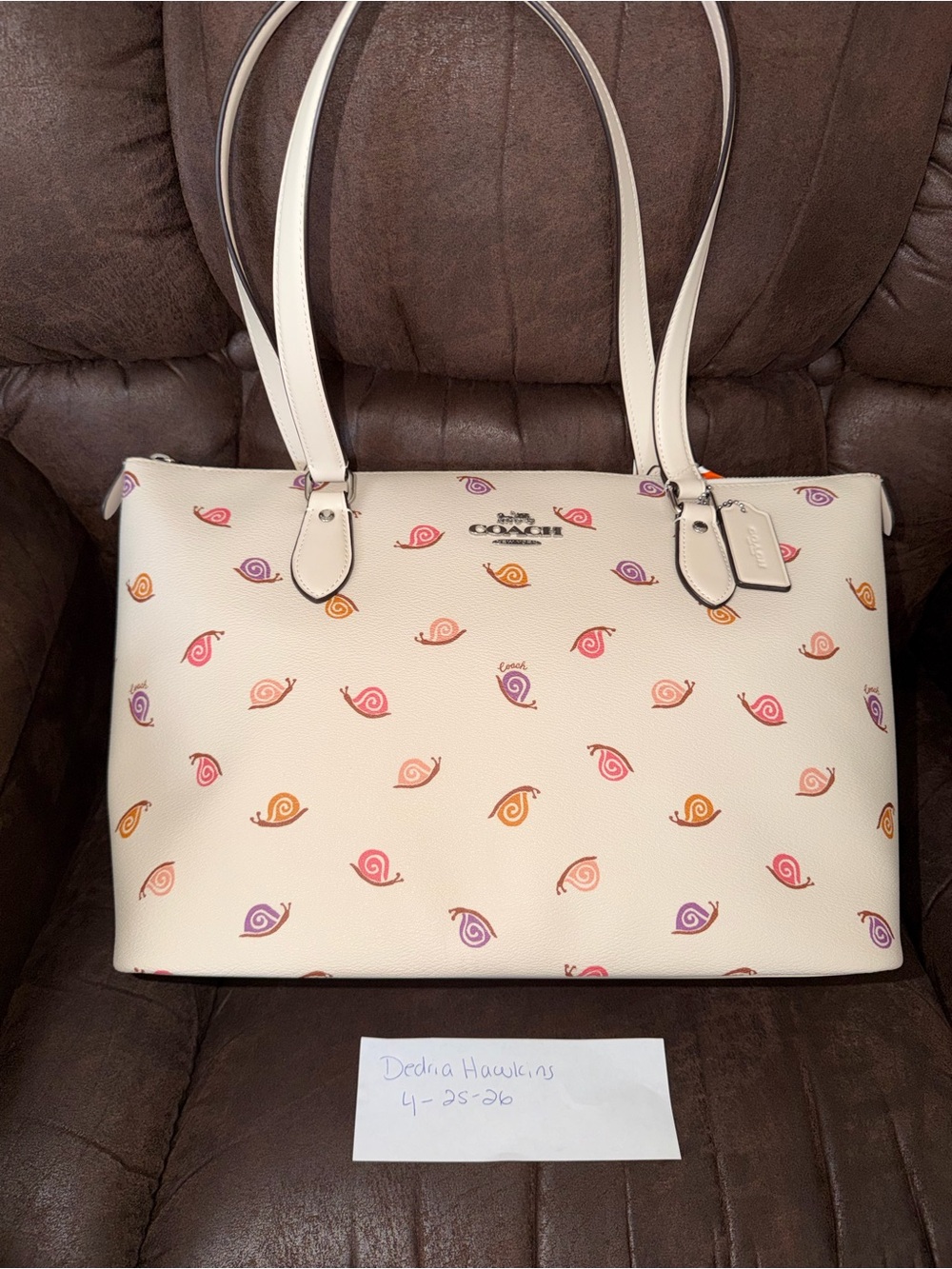 Coach Cream Leather Tote with Multicolor Snail Motif